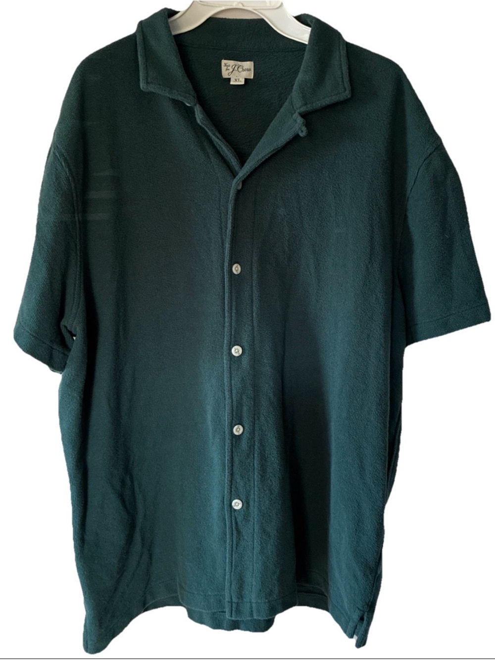J Crew Textured Camp Collar Sweater Shirt Mens XL Green Sage Resort Casual EUC